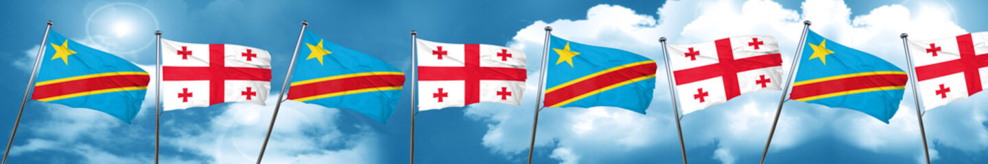 Democratic republic of the congo flag with Georgia flag, 3D rend