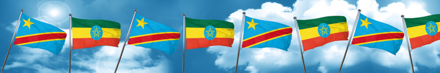 Democratic republic of the congo flag with Ethiopia flag, 3D ren