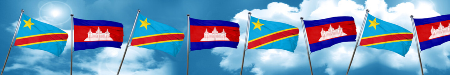 Democratic republic of the congo flag with Cambodia flag, 3D ren