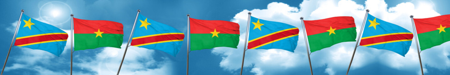 Democratic republic of the congo flag with Burkina Faso flag, 3D