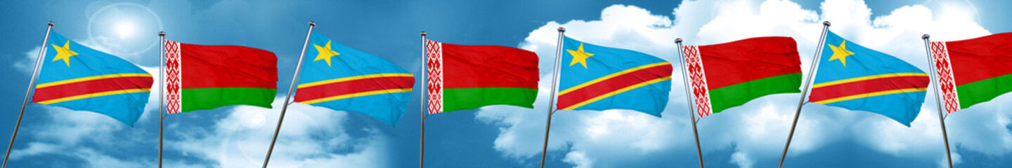 Democratic republic of the congo flag with Belarus flag, 3D rend