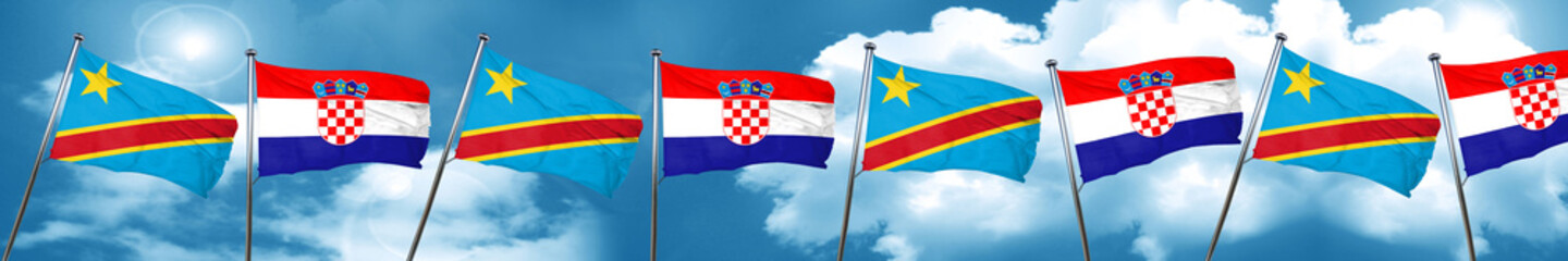 Democratic republic of the congo flag with Croatia flag, 3D rend