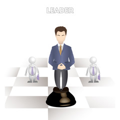 avatar of business leader in blue costume on chess board, concept leadership, vector, illustration