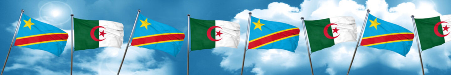 Democratic republic of the congo flag with Algeria flag, 3D rend