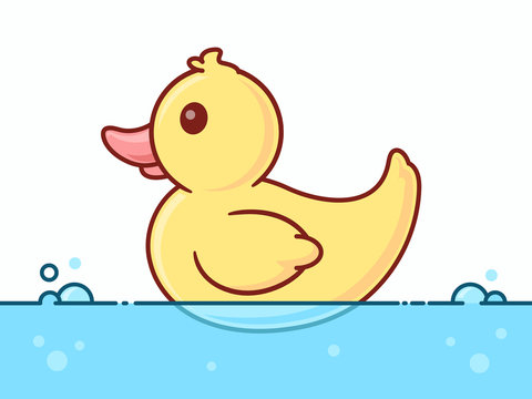 Rubber duck in water vector cartoon illustration