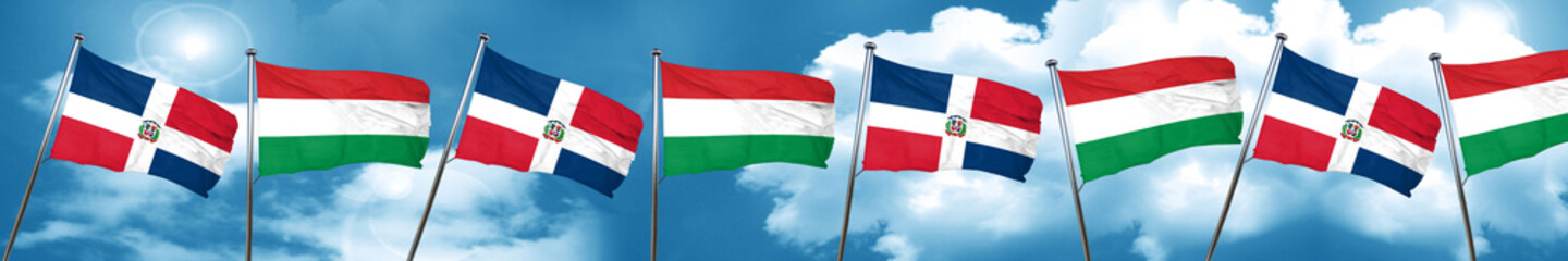 dominican republic flag with Hungary flag, 3D rendering