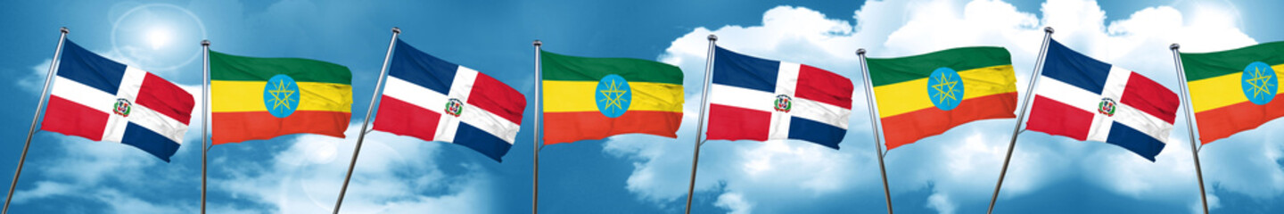 dominican republic flag with Ethiopia flag, 3D rendering