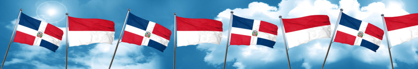 dominican republic flag with Indonesia flag, 3D rendering