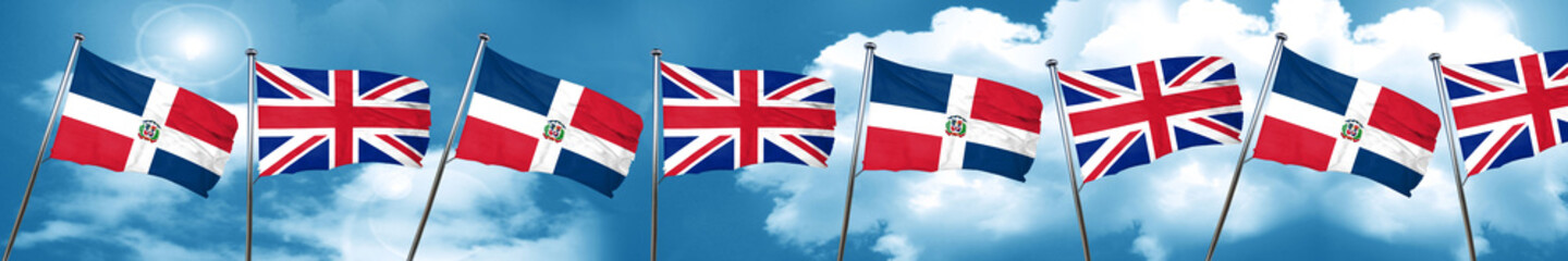 Fototapeta na wymiar dominican republic flag with Great Britain flag, 3D rendering