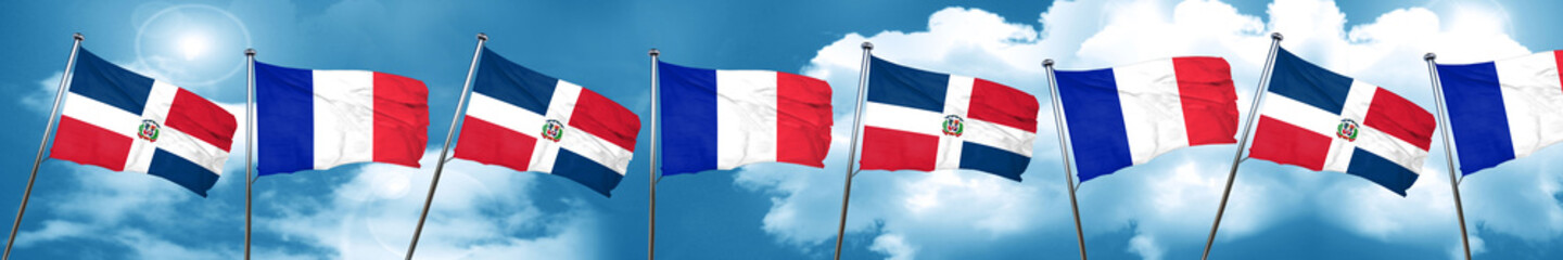 dominican republic flag with France flag, 3D rendering