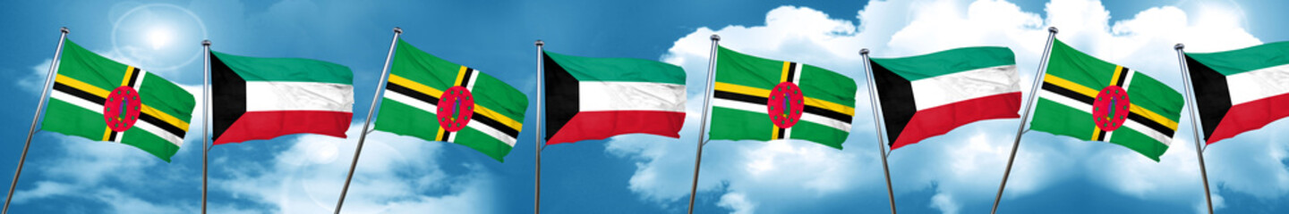 Dominica flag with Kuwait flag, 3D rendering