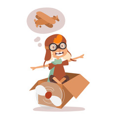 Cartoon vector kid playing pilot aviation character.