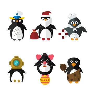 Penguin sailor santa vector animal character illustration.