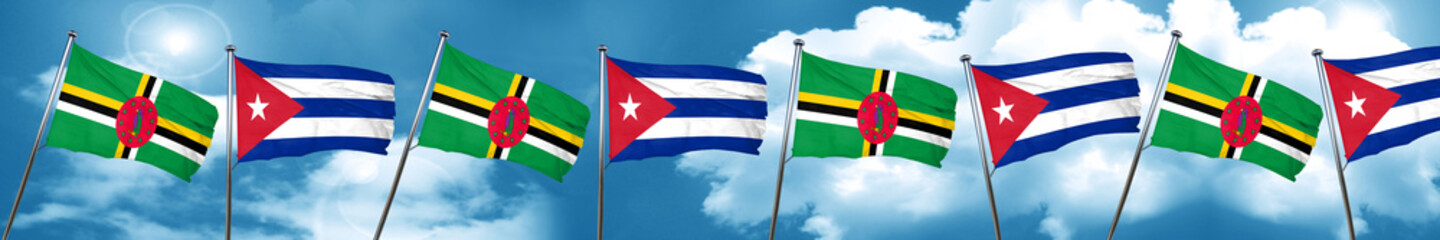 Dominica flag with cuba flag, 3D rendering