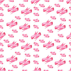 Seamless pattern of pink bows ribbon on white background