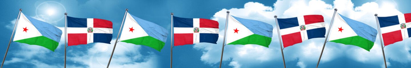 Djibouti flag with Dominican Republic flag, 3D rendering