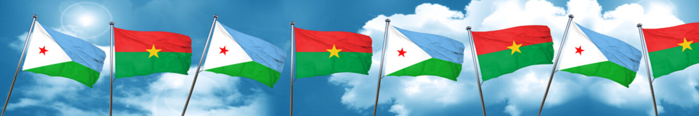 Djibouti flag with Burkina Faso flag, 3D rendering