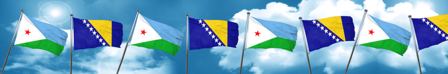 Djibouti flag with Bosnia and Herzegovina flag, 3D rendering