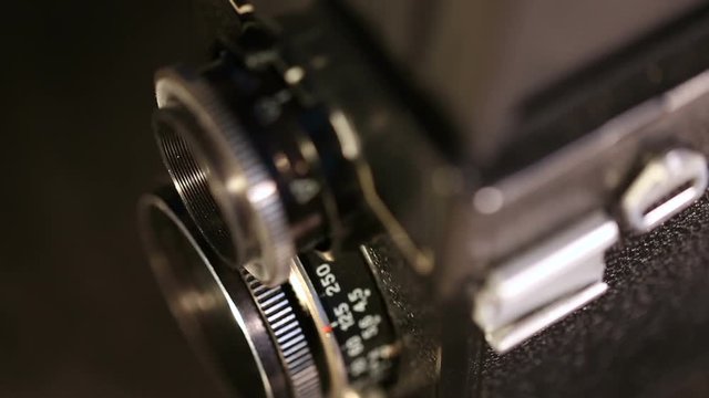 macro shot of medium format old film camera