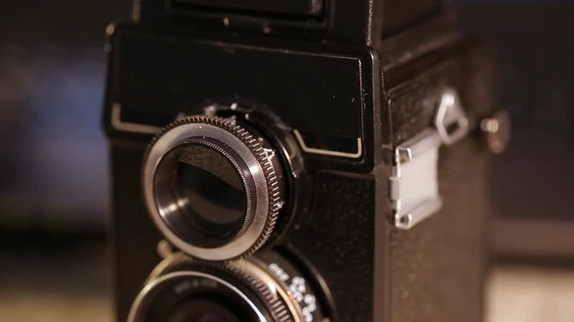 macro shot of medium format old film camera