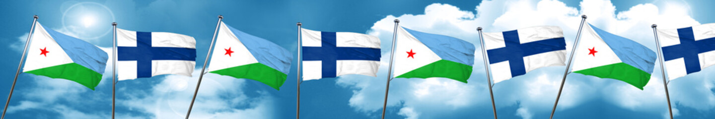 Djibouti flag with Finland flag, 3D rendering