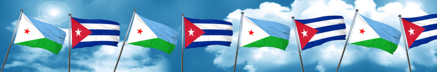 Djibouti flag with cuba flag, 3D rendering