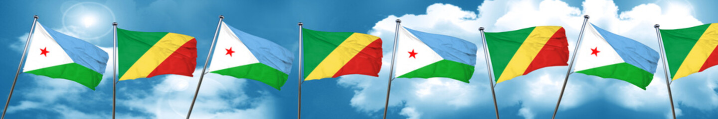 Djibouti flag with congo flag, 3D rendering