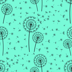 Bright seamless pattern with dandelions fluff