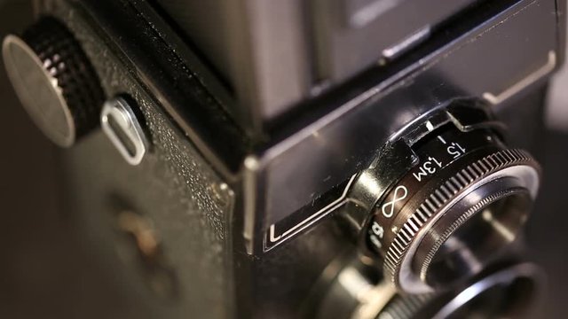 macro shot of medium format old film camera
