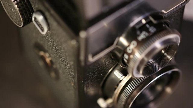 macro shot of medium format old film camera