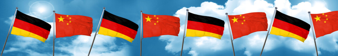 German flag with China flag, 3D rendering