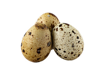 Three quail eggs on a white background