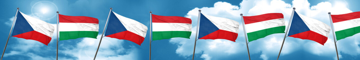 czechoslovakia flag with Hungary flag, 3D rendering