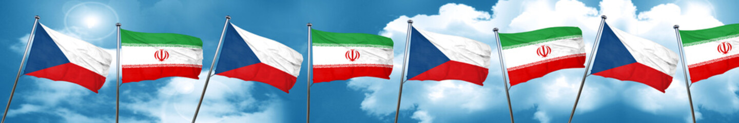 czechoslovakia flag with Iran flag, 3D rendering