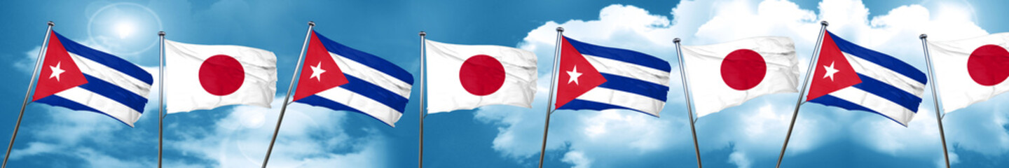 Cuba flag with Japan flag, 3D rendering