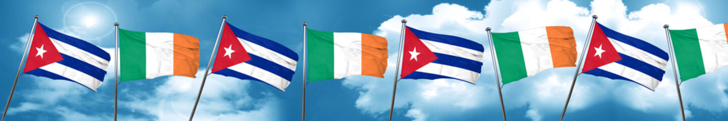 Cuba flag with Ireland flag, 3D rendering