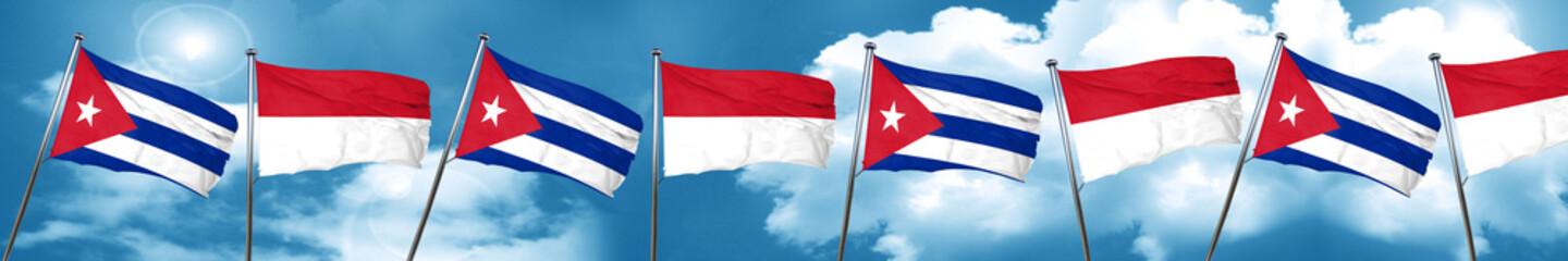 Cuba flag with Indonesia flag, 3D rendering
