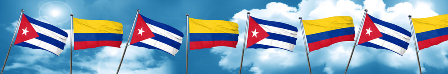 Cuba flag with Colombia flag, 3D rendering