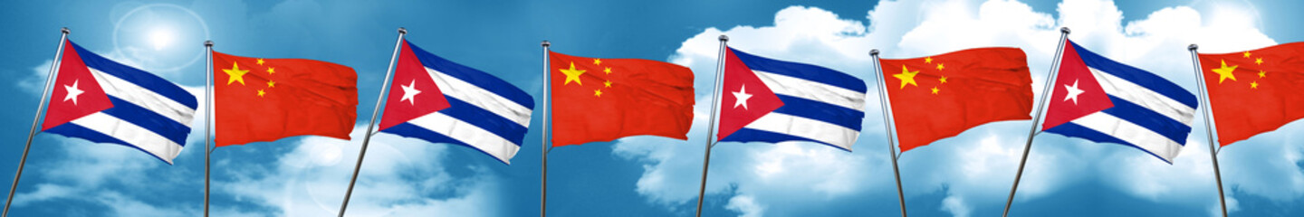 Cuba flag with China flag, 3D rendering