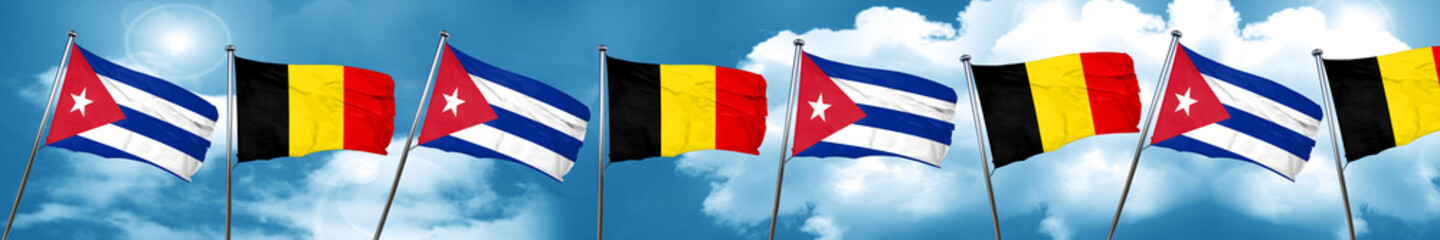 Cuba flag with Belgium flag, 3D rendering