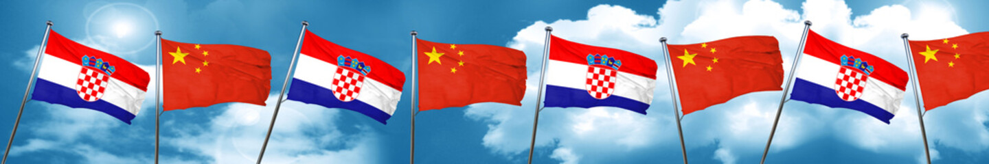 Naklejka premium croatia flag with China flag, 3D rendering