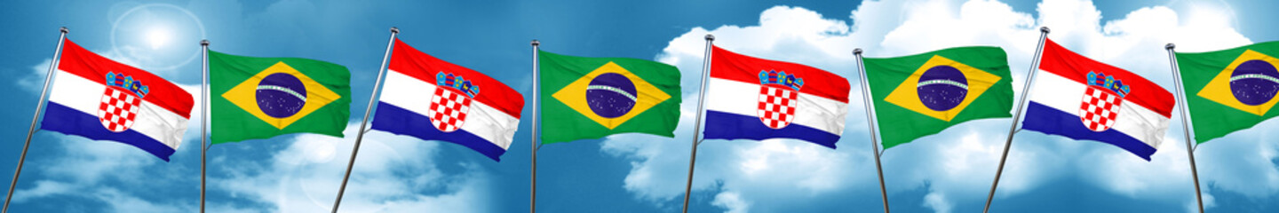 croatia flag with Brazil flag, 3D rendering