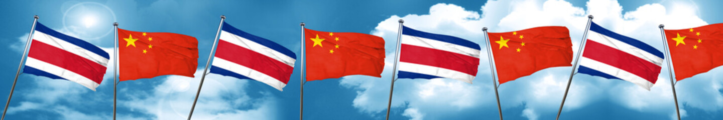 Costa Rica flag with China flag, 3D rendering