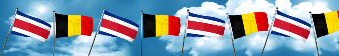 Fototapeta na wymiar Costa Rica flag with Belgium flag, 3D rendering