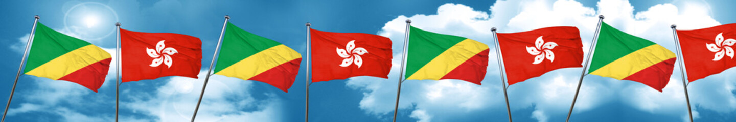 Congo flag with Hong Kong flag, 3D rendering