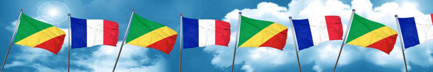 Congo flag with France flag, 3D rendering