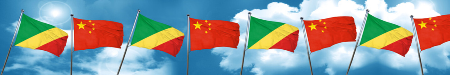 Congo flag with China flag, 3D rendering