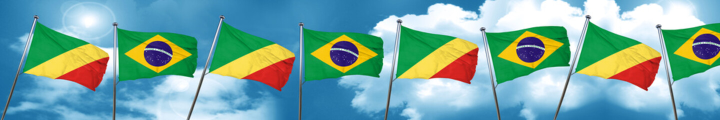 Congo flag with Brazil flag, 3D rendering