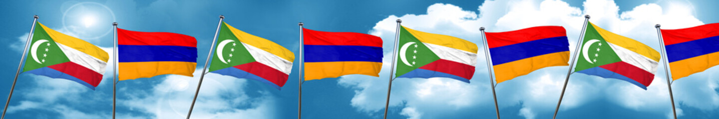 Comoros flag with Armenia flag, 3D rendering