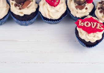 Birthday cupcake. Cupcakes for Valentine's Day. cupcake with hea